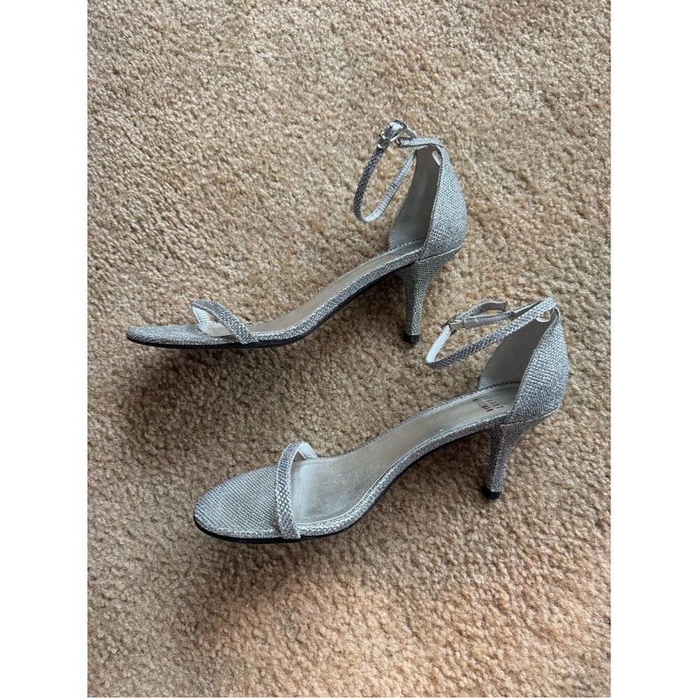 Stuart Weitzman Silver Mini Glitter Nudistsong Ankle Strap Heels 7.5 - Picture 5 of 9